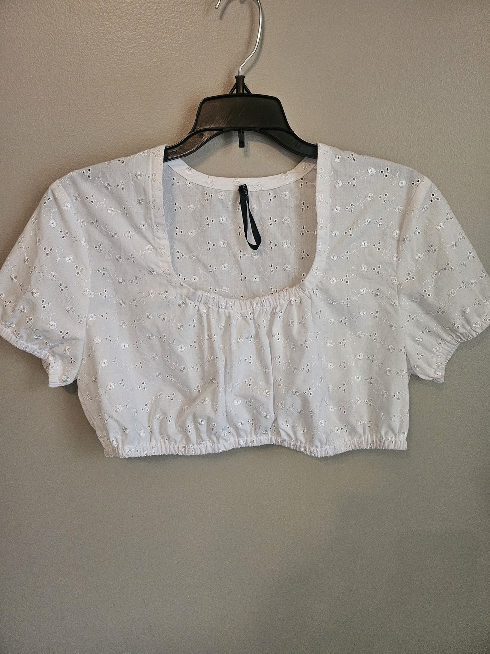Cottagecore Eyelet Cropped Blouse By Swing- Classic Square Neck